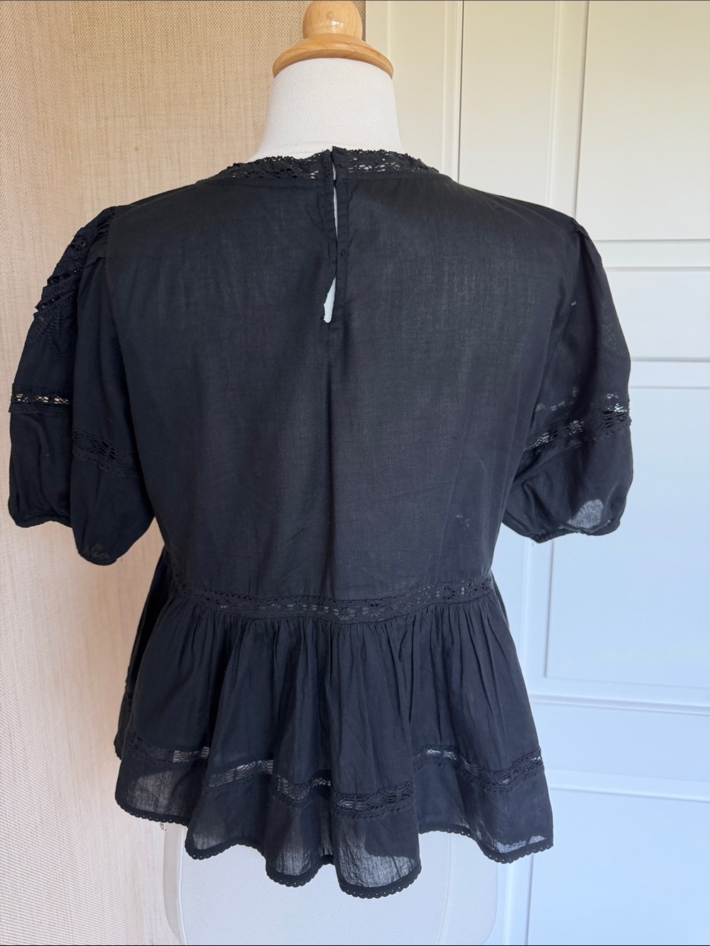 Zara Black Lace-Trim Peasant Blouse - Picture 4 of 12